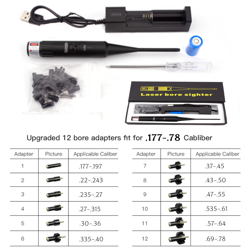 Laser Boresighter Kit - Namlu Gösterge Seti 12 Adaptörlü Lazer